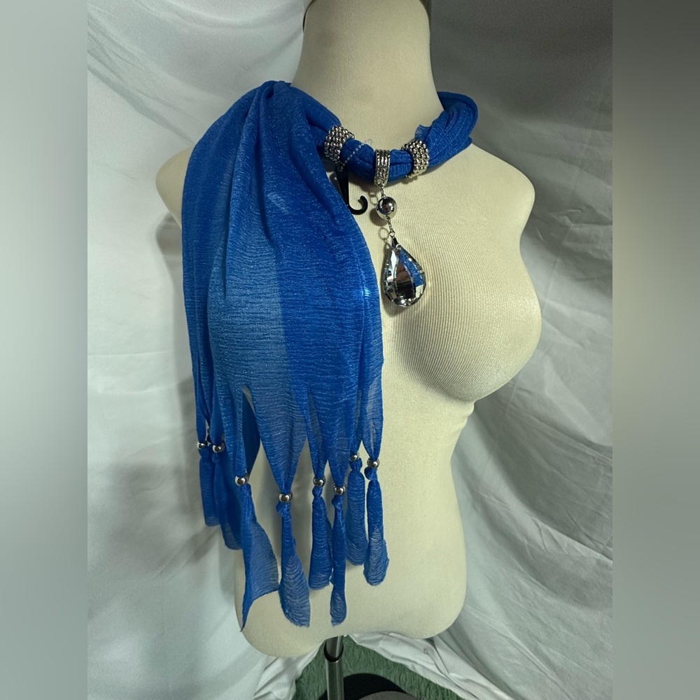 Womans Beautiful Royal Blue scarf with Jeweled Pendant